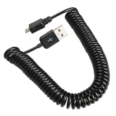 Gekrulde micro USB naar USB kabel - 3 meter - zwart